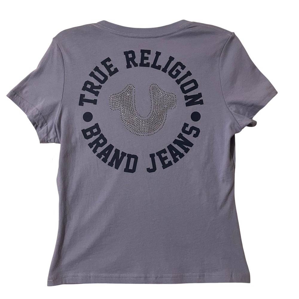 True Religion Womens Heirloom Lilac Crystal HS V-Neck Tee Light Purple Small New